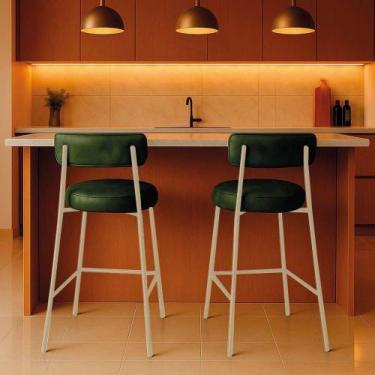 Imagem de Banqueta Cozinha Média Com Encosto Industrial Champanhe Kit 2 Londres 
