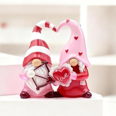 Imagem de Valentine's Day Figurines Resin Gnome Tabletop Decorations, Valentine Bow and Arrow Love Heart Sculpture Decoration Red Pink Table Centerpiece for Dining Room Home Party Supplies Gifts Gnome Decor