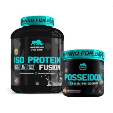 Imagem de Kit Iso Protein Fusion Cookies + Pré Treino Posseidon Nutrition For Bigs (Laranja com Morango)