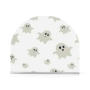 Imagem de JUZIHAI Suporte de guardanapo de Halloween Boo para mesa dispensador de guardanapo de acrílico para mesa suporte de lenços independente para cozinha sala de jantar bar festa decoração de casa