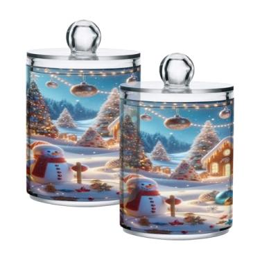 Imagem de Qilmy Qtip Suporte de 400 ml, frasco de armazenamento de boticário de plástico transparente 3D Natal inverno com tampa, dispensador de recipiente de banheiro para bola de algodão, cotonete, fio dental