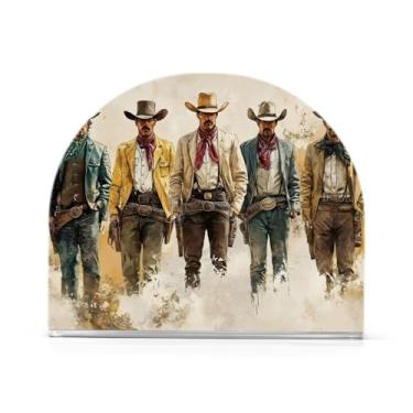 Imagem de JUZIHAI Porta-guardanapos vintage Western Cowboys para mesa dispensador de guardanapos de acrílico para mesa suporte de lenços independente para cozinha sala de jantar bar festa decoração de casa