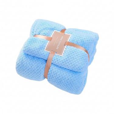 Imagem de Jogo de Toalhas Coral Fleece Azul Macias Premium Rosto e Corpo 2 Peças Presenteável