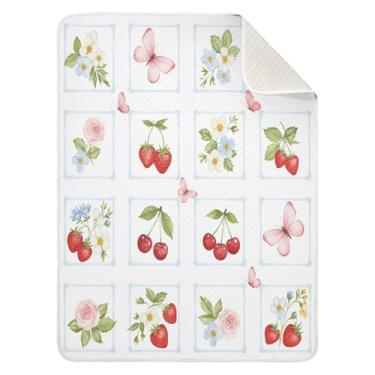 Imagem de Qilmy Cobertor de bebê cereja 76 x 101 cm, cobertor infantil de algodão macio para meninos e meninas, cobertor leve e quente para berço e carrinho de bebê recém-nascido