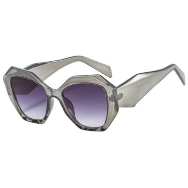 Imagem de HCHES Óculos de Sol Femininos Fashion Retrô com Estampa de Leopardo Degradê, Armação Irregular de Luxo, Casuais e Masculinos, Proteção UV400 (Letra de Leopardo Cinza)