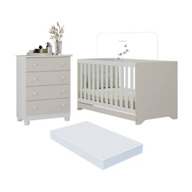 Imagem de Berço Americano 3 em 1 com Colchão Incluso e Cômoda 4 Gavetas Allegra Multimóveis MP4700