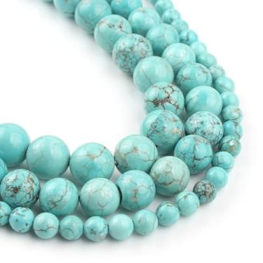 Imagem de Yochus 60 contas de pedra lisa redonda turquesa verde para fazer pulseiras, contas de pedras preciosas naturais de 6 mm para fazer joias, colar e brinco DIY