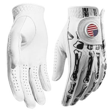 Imagem de Luvas de golfe masculinas mão esquerda para golfista destro 1 pacote com marcador de bola da bandeira dos EUA, Weathersof Grip Soft, tamanho médio ML grande GG (grande)