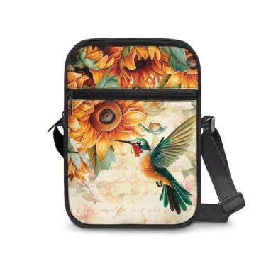 Imagem de CLOHOMIN Bolsa mensageiro para mulheres pequena bolsa tiracolo masculina bolsa tiracolo para chave óculos organizadores de cartões de crédito presentes de férias, Girassóis beija-flor
