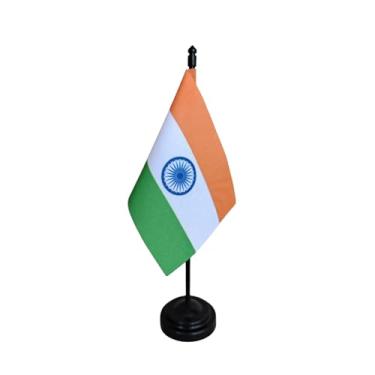 Imagem de Bandeira de Mesa da Índia, 26cm Altura Total, Face Única, Multicolorido, Base Plástica, Tecido Oxford, 18x11cm, para Escritório, Eventos e Decoração