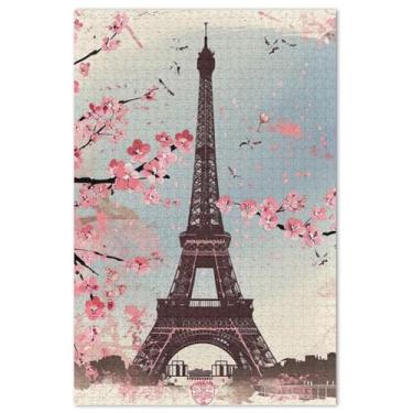 Imagem de Quebra-cabeça Torre Eiffel Paris cereja adulto 500 peças paisagem floral quebra-cabeças exclusivos para adultos elefante branco