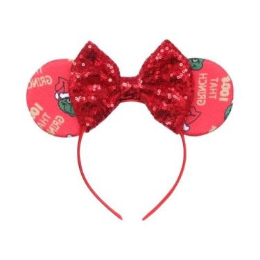 Imagem de Tiara De Natal Da Disney Para Meninas Com Orelhas De Rato, Laço De Lan