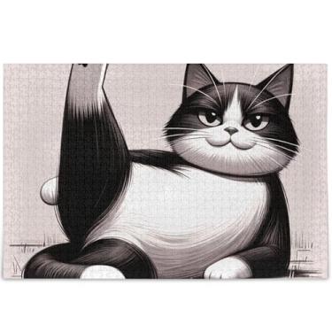 Imagem de Quebra-cabeça de gato engraçado animais fofos adultos 500 peças presentes família elefante branco personalizado difícil quebra-cabeça cenário arte animal, 52 cm x 37,8 cm