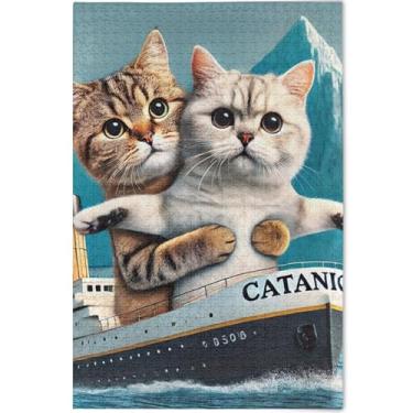 Imagem de Quebra-cabeça de gatinho engraçado com estampa de gato personalizado para adultos 1000 peças, pintura de belas artes, jogos engraçados, 75 x 50 cm