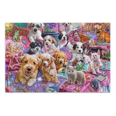 Imagem de Quebra-cabeças coloridos e fofos para cães 500 peças para adultos, presentes para jogo de elefante branco, quebra-cabeça difícil, brinquedo familiar, obra de arte, 51 x 35 cm