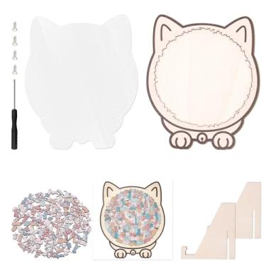 Imagem de Quebra-cabeça em forma de gato, 134/135 peças quebra-cabeça de madeira colorida em formato de gato, design de corte irregular desafiador adulto, presente para amantes de gatos, Natal, jogo familiar