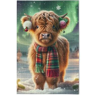 Imagem de Presentes de vaca Highland Natal 1000 peças quebra-cabeças adultos jogo engraçado difícil quebra-cabeças desenho animado animal arte, 75 cm x 50 cm