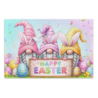 Imagem de Quebra-cabeças para adultos, 1000 peças, natureza, arte, decoração, pintura, personalizada, quebra-cabeça de cena de inverno, colorido, gnomos fofos, coelhinho, presentes de Páscoa para jogo de