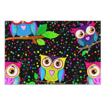 Imagem de Quebra-cabeça 1000 peças adulto divertido divertido para adultos pintura de arte floral bonito colorido corujas pontos preto, 75 x 40 centímetros