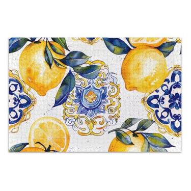 Imagem de Quebra-cabeça para adultos 1000 peças clássico azul limão floral impressão de arte animal quebra-cabeça exclusivo para adultos família elefante branco presentes, 75 x 40 centímetros