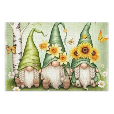 Imagem de Quebra-cabeça adulto 1000 peças gnomos fofos chapéus verdes pintura animal difícil quebra-cabeça família amigos jogos presentes, 75 x 40 centímetros