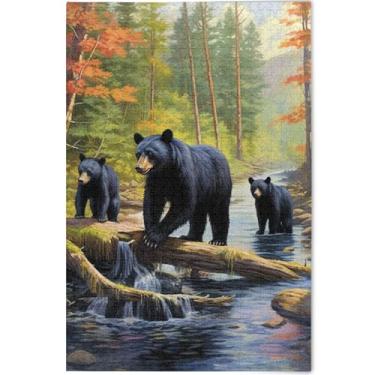 Imagem de Quebra-cabeças personalizados da floresta de ursos pretos para adultos 1000 peças presentes de festa elefante branco natureza grande cenário arte animal, 75 cm x 50 cm