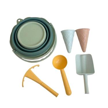 Imagem de Yunhgft Conjunto de Brinquedos de Areia para Praia, Portátil, com Balde, Pá, Ancinho E Palha. Feito em PP, Leve E Ideal para Crianças Brincarem Na Praia, Verde