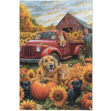 Imagem de Quebra-cabeça floral outono caminhão abóbora para adultos 1000 peças cenário animal arte decoração paisagem cena quebra-cabeça personalizado engraçado jogo presentes, 75 cm x 50 cm