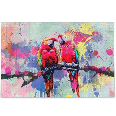 Imagem de Quebra-cabeça de pintura de papagaios coloridos personalizados para adultos 1000 peças presentes de jogo de quebra-cabeça divertido exclusivo adulto arte animal impressão, 75 x 50 cm