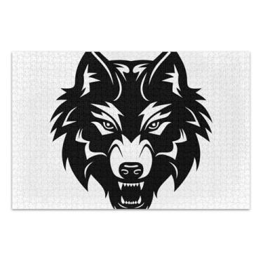 Imagem de Quebra-cabeça lobo preto branco animal selvagem 500 peças para adultos flor animal arte personalizada difícil quebra-cabeça presentes de festa elefante, 51 x 37 centímetros