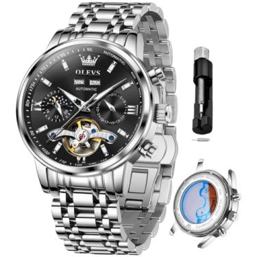 Imagem de OLEVS Relógios automáticos masculinos de luxo esqueleto multifuncional relógio mecânico automático data à prova d'água luminoso relógio masculino, relógios pretos prateados 6074, relógio masculino