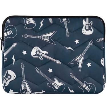 Imagem de Capa para notebook com estampa de guitarra musical preta azul fofa para MacBook Air 13 capa acolchoada para laptop 13-14 polegadas universal