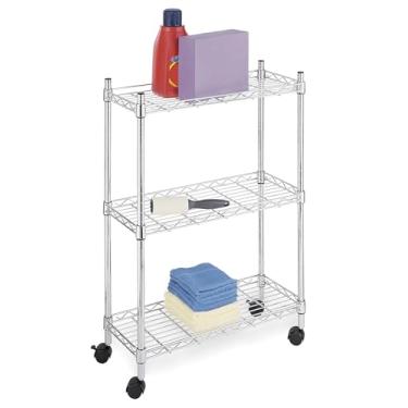 Imagem de Whitmor Prateleira de 3 níveis com rodas, prateleiras ajustáveis de metal resistente, capacidade de 181 kg por prateleira, total de 544 kg para casa, garagem, oficina, 58 cm C x 23 cm L x 81 cm A