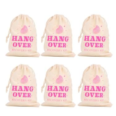 Imagem de CUOFYUNL 6 unidades de bolsas para presentes de despedida de solteiro com cordão, lembrancinhas de festa de solteiro, bolsas de chá de panela para suprimentos de casamento (RESSACA)