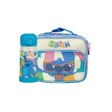 Imagem de Kit Lancheira Térmica Feminina + Garrafa Térmica 350ml Stitch Azul - D