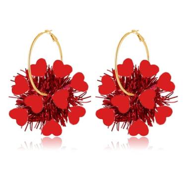 Imagem de Dreuyet Brincos femininos de guirlanda de coração para dia dos namorados com glitter, vermelho, rosa, branco, metálico, guirlanda, festa, aniversário, feriado, joia, Middle, Metal, Sem pedra preciosa