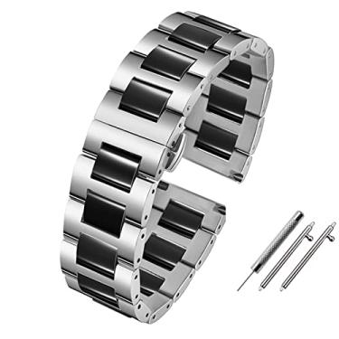 Imagem de AMSOH Pulseira de cerâmica inteligente de 20 mm e 22 mm para Samsung Gear S2, S3, S4, pulseira de substituição para HUAWEI Watch2 Pro gt2 magic bands (preto e branco, 22 mm)