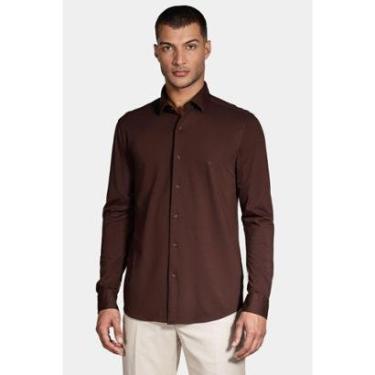 Imagem de Camisa Aramis Manga Longa Slim Piquet Marrom-Masculino