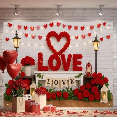 Imagem de BlissYard Foto de fundo de dia dos namorados, faixa de amor, 20 x 1,8 m, coração de rosa vermelha, para casamento, aniversário, noivado, chá de panela, festa de aniversário, decoração de cabine de