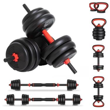 Imagem de Kit Halteres 6 em 1 Peso Musculação até 50kg Ajustável Preto-Unissex