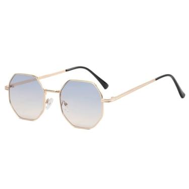 Imagem de Óculos de Sol Unissex com Armação Metálica e Lentes Degradê em Cores Candy, Proteção UV400, Ideais para Esportes ao Ar Livre, Corrida e Ciclismo, nas Cores Dourado, Azul e Amarelo.