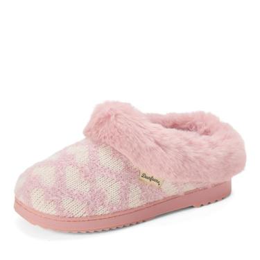 Imagem de Dearfoams Pantufa feminina Fuzzy Fluffy Memory Foam Hannah Knit Clog Shoe House, coração rosa, 5-6