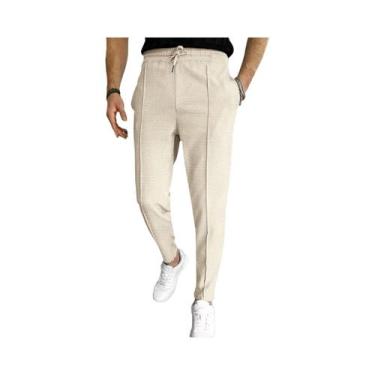 Imagem de Calças Esportivas Casuais Masculinas Slim Fit Com Textura Waffle, Cord