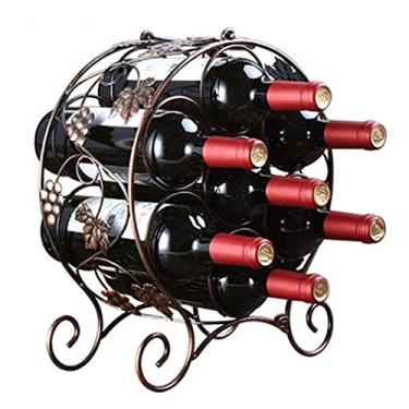 Imagem de Rack de vinho 7 garrafas de bancada de metal independente suporte de armazenamento de vinho de mesa suportes de armazenamento de vinho preto para adega de despensa de cozinha (cor: bronze tamanho: 7