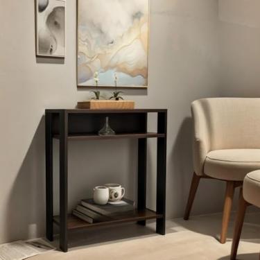 Imagem de Aparador Mesinha Todo MDF - Mesa Lateral de Sofá e Apoio, Prática para Sala, Escritório e Cozinha, Compacta e Durável (PRETO E TABACO)