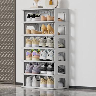 Imagem de SGeneE Sapateira empilhável, espaço estreito armário de sapatos de entrada vertical plástico prateleiras de sapatos corredor armazenamento entrada empilhável organizador de sapatos, emenda livre