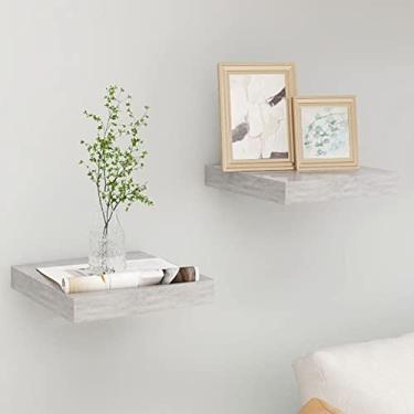 Imagem de HHHJQFAAT Prateleiras de parede flutuantes montadas, armazenamento de parede para banheiro, sala de estar, quarto, 2 peças, cinza concreto, 23 x 23,6 x 3,8 cm, MDF