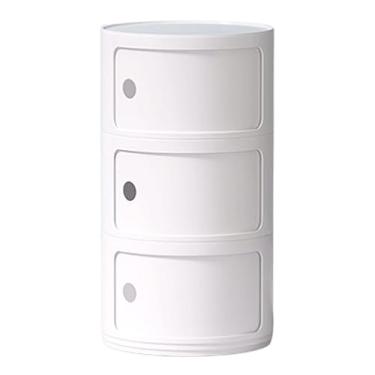 Imagem de Mesa de cabeceira redonda separável de plástico grande com portas deslizantes para armazenamento, mesa de canto para quarto, sala de estar, móveis de cabeceira