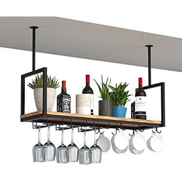 Imagem de SGeneE Suporte de metal para garrafa de vinho e copo de vinho, prateleira flutuante com suporte de vidro, suporte de 2 níveis, suporte de metal, para armazenamento de vidro (100 x 30 x 60 cm)