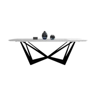 Imagem de Mesa de jantar, mesa de jantar de mármore nórdico, retangular, simples, mesa de jantar, quarto, mesa de cozinha moderna